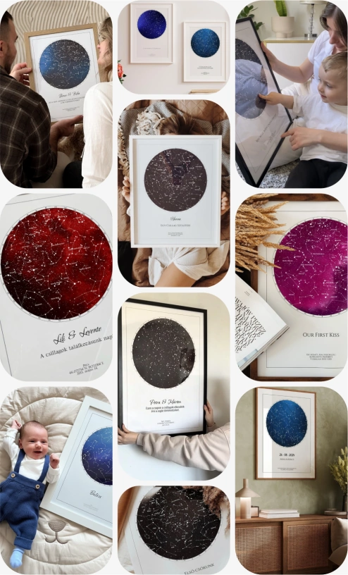 Egyedi csillagtérkép poszter mint személyre szabott ajándék évfordulóra vagy születésnapra.