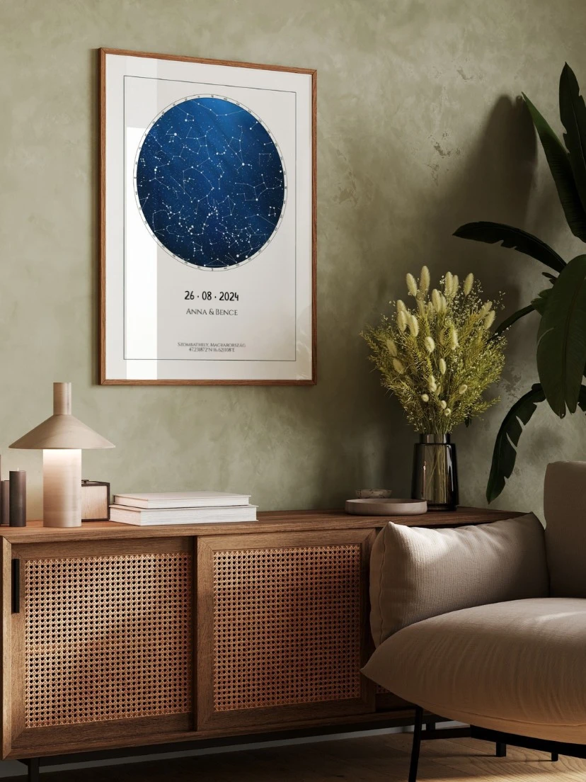 Csillagtérkép évfordulóra Anna és Bence részére, 2024.08.26-i dátummal és koordinátákkal.